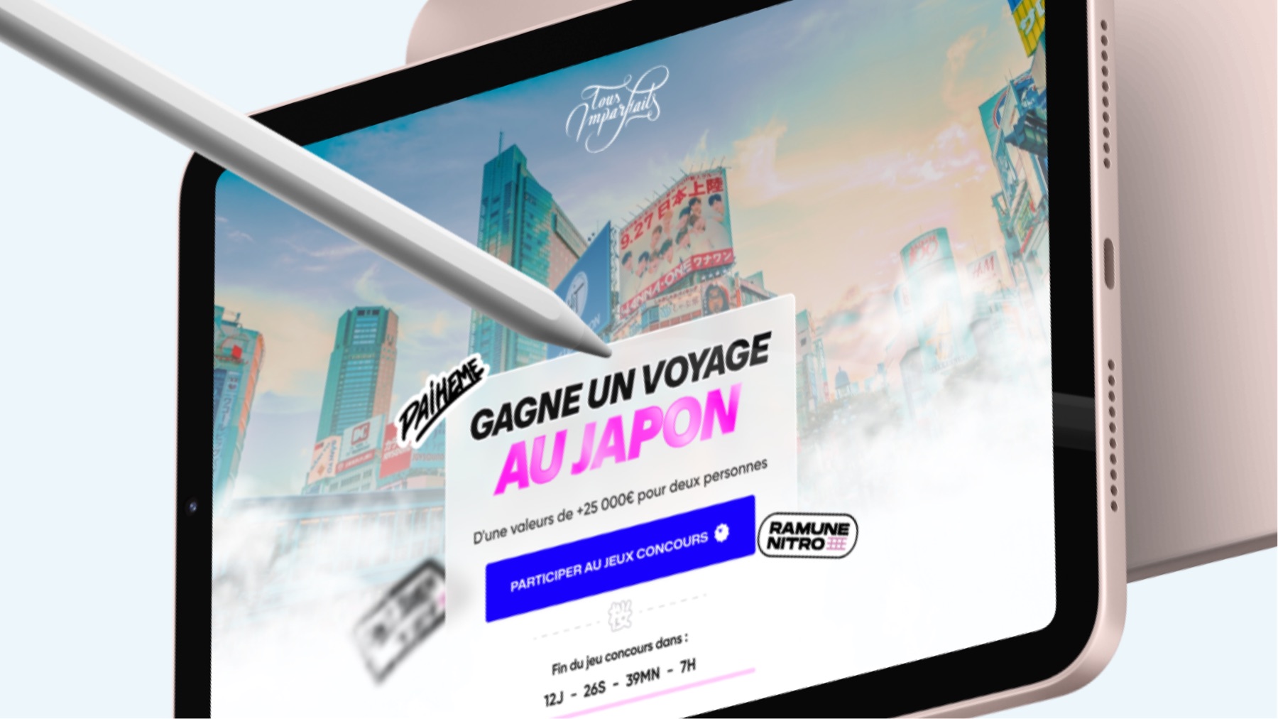 Japan trip contest landing page on tablet